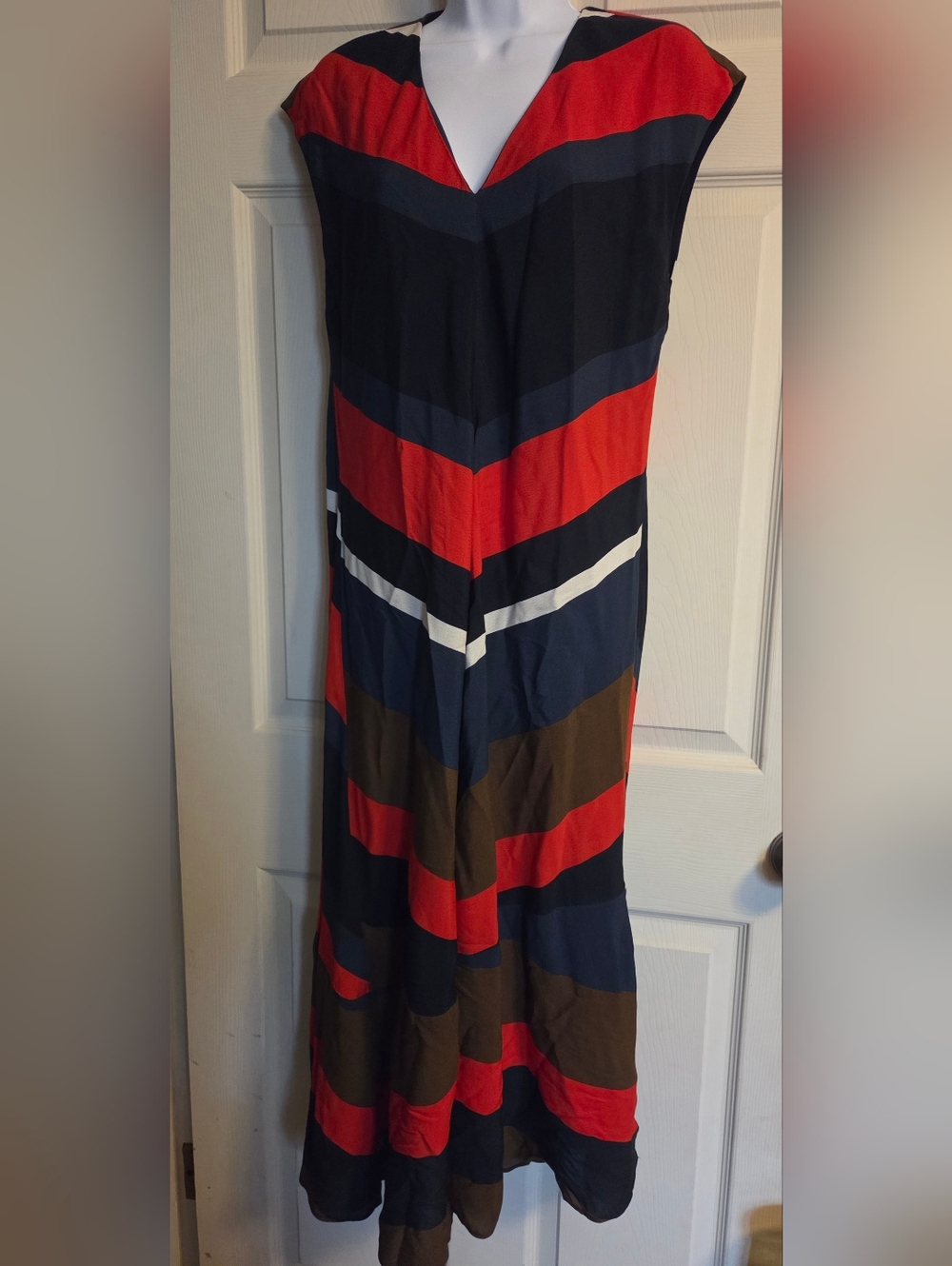 Zara Striped Maxi Dress in Red, Navy & Brown